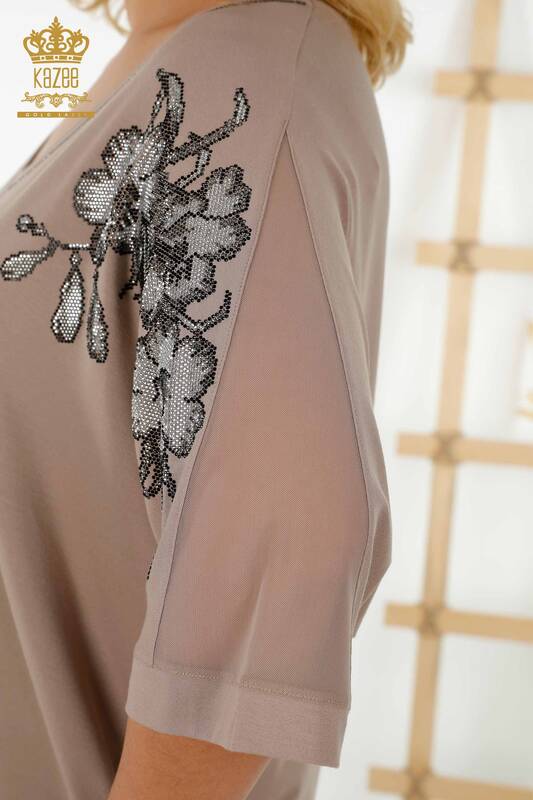 Женская блузка оптом - Детальный тюль - Норка - 79096 | КАZEE