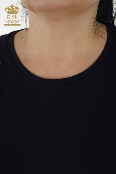 женская блузка оптом - детали из тюля - темно-синий - 79065 | КАZEE - Thumbnail