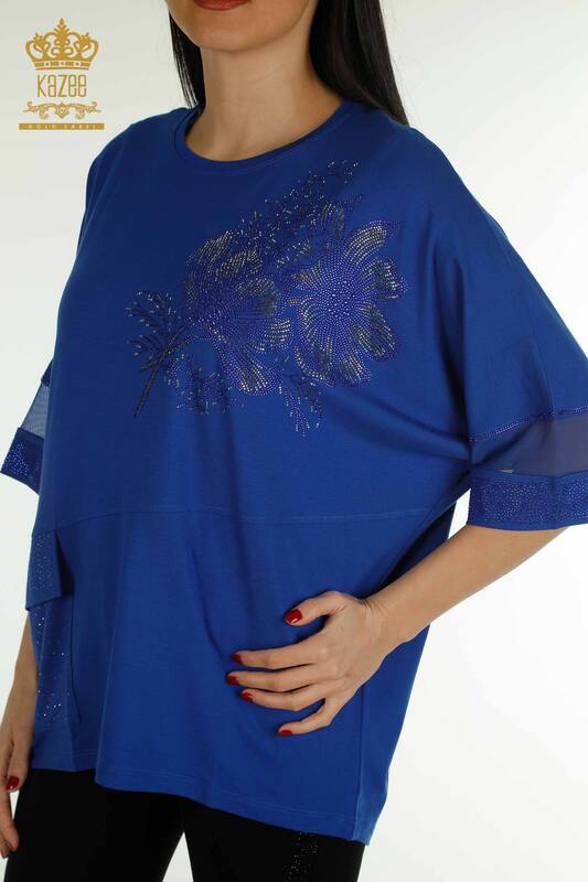 Женская блузка оптом - Детальный тюль - Темно-синий - 79298 | КАZEE