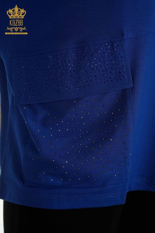 Женская блузка оптом - Детальный тюль - Темно-синий - 79298 | КАZEE