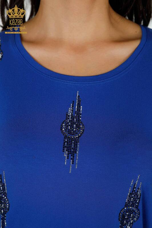 женская блузка оптом с рисунком - цвет электрик - 79043 | КАZEE