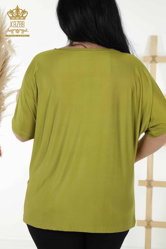 Женская блузка оптом - Вышитый камень - Фисташково-зеленый - 77756 | КАZEE