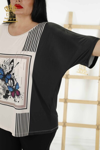 Женская блузка оптом - вышитая камнем - Черный - 12039 | KAZEE - 5