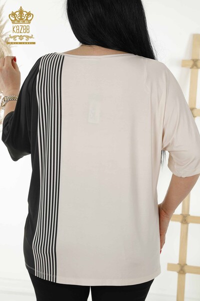 Женская блузка оптом - вышитая камнем - Черный - 12039 | KAZEE - Thumbnail
