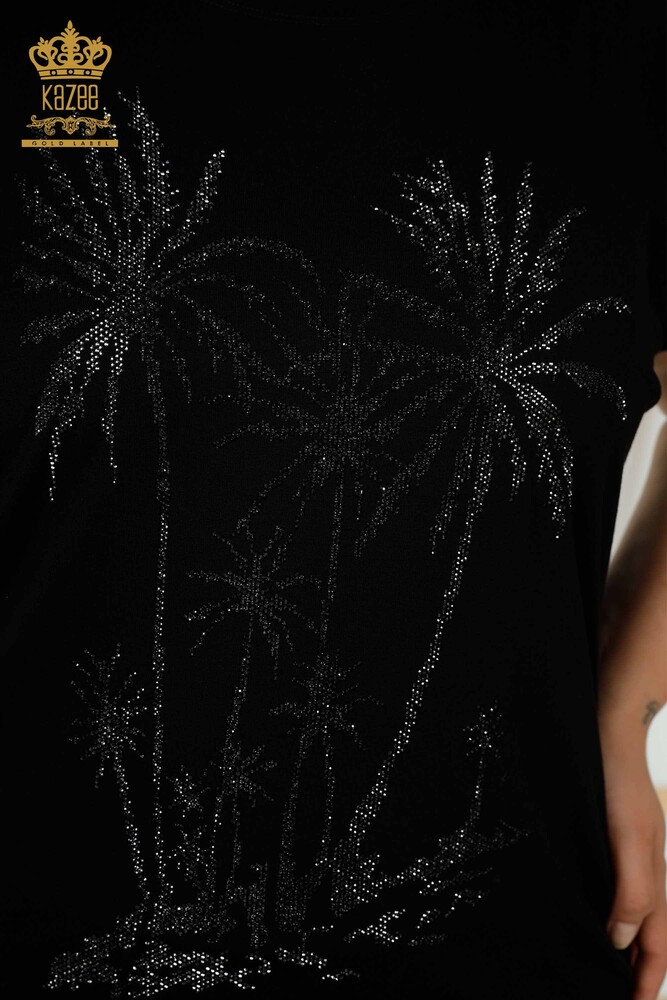 женская блузка оптом - вышитая камнем - черная - 79336 | КАZEE - 3