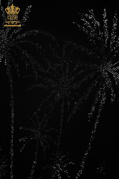 женская блузка оптом - вышитая камнем - черная - 79336 | КАZEE - 4