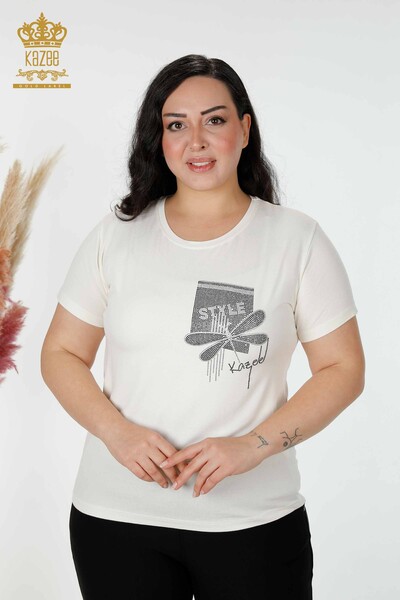 женская блузка оптом с вышивкой камнем экрю - 78923 | КАZEE - Thumbnail
