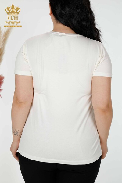 женская блузка оптом с вышивкой камнем экрю - 78923 | КАZEE - Thumbnail