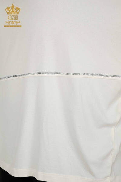 Женская блузка оптом - Вышитая камнем - Экрю - 79057 | КAZEE - Thumbnail