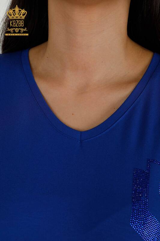 Женская блузка оптом - Вышитая камнем - Электрическая - 77487 | КAZEE