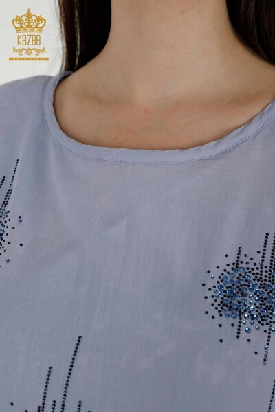 Женская блузка оптом Вышитая камнем Индиго - 79174 | КАZEE - Thumbnail