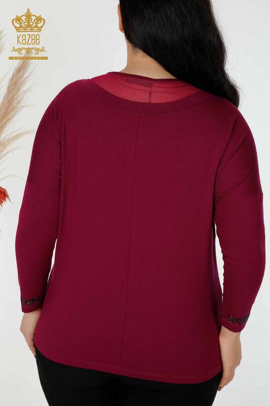 женская блузка оптом с вышивкой камнем сиреневая - 77870 | КАZEE