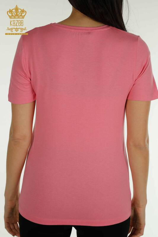 Женская блузка оптом - Вышитая камнем - Розовая - 79362 | КАZEE