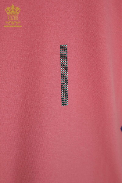Женская блузка оптом - Вышитая камнем - Розовая - 79365 | КАZEE - Thumbnail
