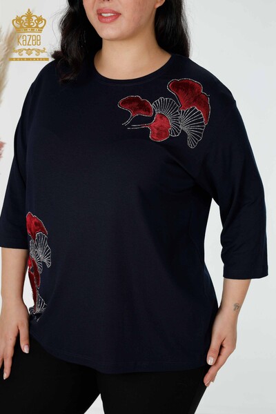 женская блузка оптом с вышивкой камнем темно-синяя - 78952 | КАZEE - Thumbnail