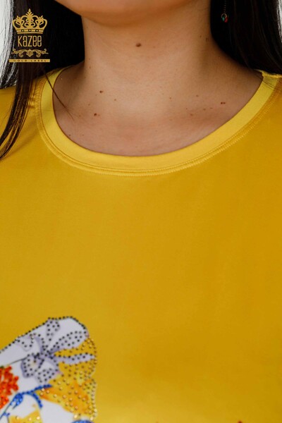 Женская блузка оптом - Вышитая камнем - Цифровая - 12101 | КАZEE - Thumbnail