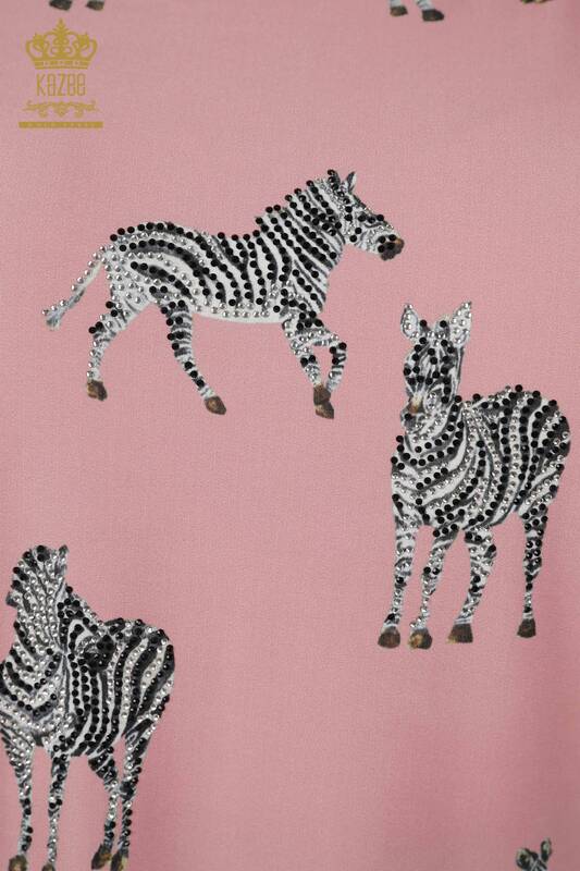 Женская блузка оптом - с рисунком зебры - Розовый - 77690 | KAZEE