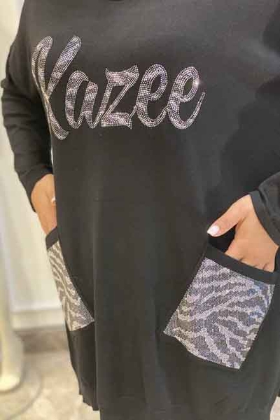 Оптовая Женская одежда Карманы Блестящий каменный трикотаж - 16099 | Каzee - Thumbnail