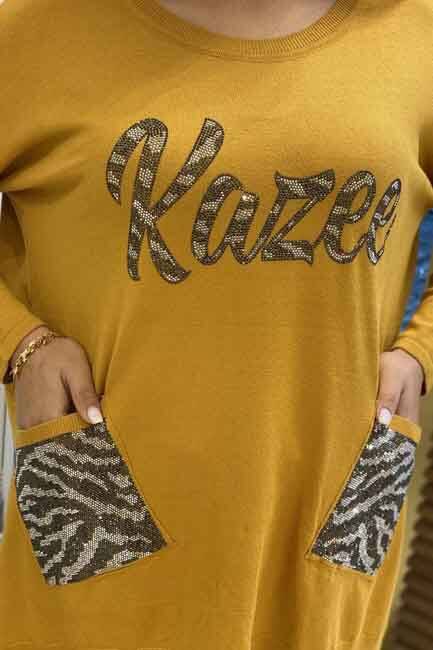 Оптовая Женская одежда Карманы Блестящий каменный трикотаж - 16099 | Каzee
