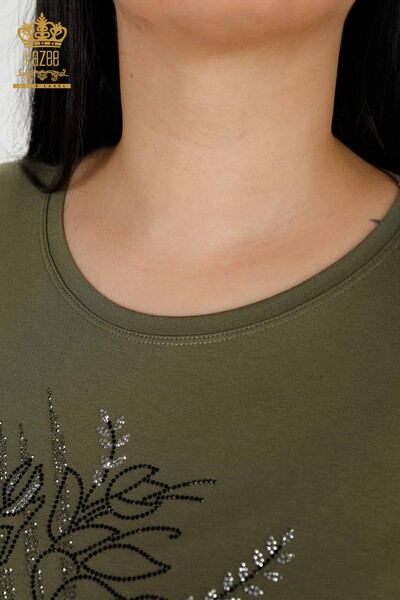 оптом женская блузка с вышивкой кристаллами цвета хаки - 78944 | КАZЕЕ - Thumbnail