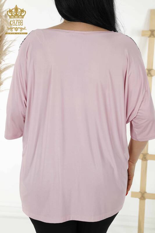 Женская блузка оптом - с коротким рукавом розовый - 12058 | KAZEE