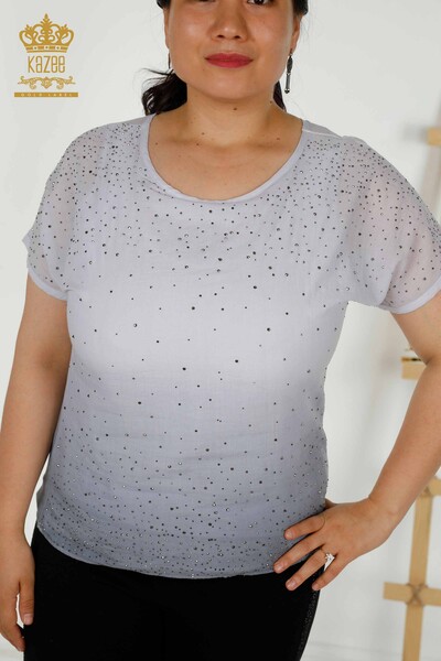 Оптовая женская блузка с коротким рукавом серая - 20278 | КАЗЕЕ - Thumbnail