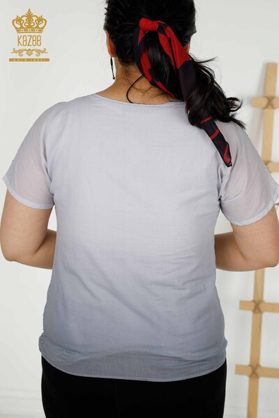 Оптовая женская блузка с коротким рукавом серая - 20278 | КАЗЕЕ - Thumbnail
