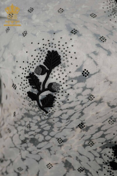 Женская блузка с узором в виде листьев серого цвета - 79130 | КАZЕЕ - Thumbnail