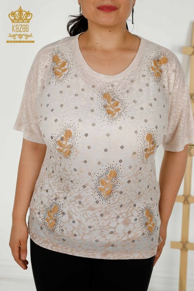 Женская блузка оптом с узором из листьев норки - 79130 | КАZЕЕ - Thumbnail