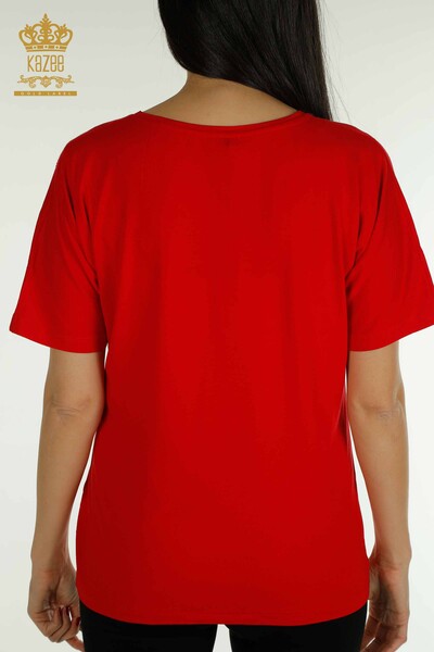 Женская блузка оптом с цветочным узором красного цвета - 79049 | КАZЕЕ - Thumbnail
