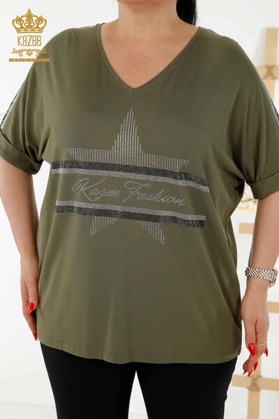 Женская блузка оптом с вышивкой хаки - 78882 | КАZЕЕ - Thumbnail