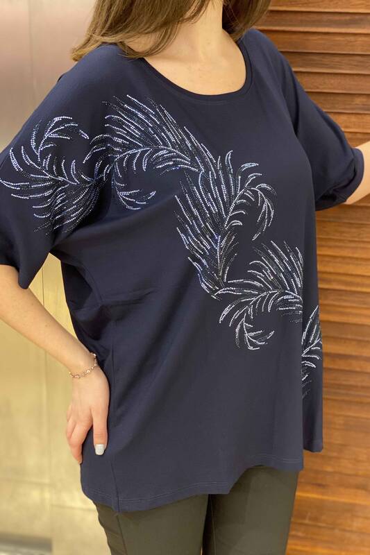 женская оптовая продажа блузки крупного размера с вышивкой из хрусталя - 77492 | Каzee