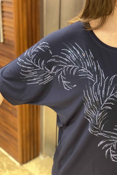 женская оптовая продажа блузки крупного размера с вышивкой из хрусталя - 77492 | Каzee - Thumbnail