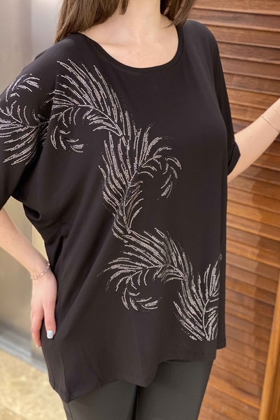женская оптовая продажа блузки крупного размера с вышивкой из хрусталя - 77492 | Каzee - Thumbnail