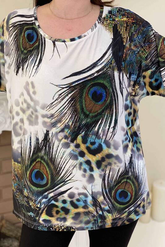 женская оптовая продажа блузки с коротким рукавом и круглым вырезом с рисунком - 77774 | Каzee