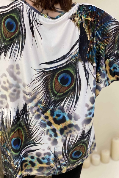 женская оптовая продажа блузки с коротким рукавом и круглым вырезом с рисунком - 77774 | Каzee - Thumbnail