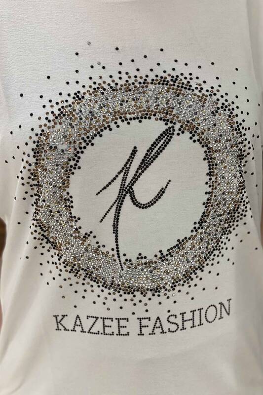 женская оптовая продажа блузки с круглым вырезом из цветного камня - 77568 | Каzee