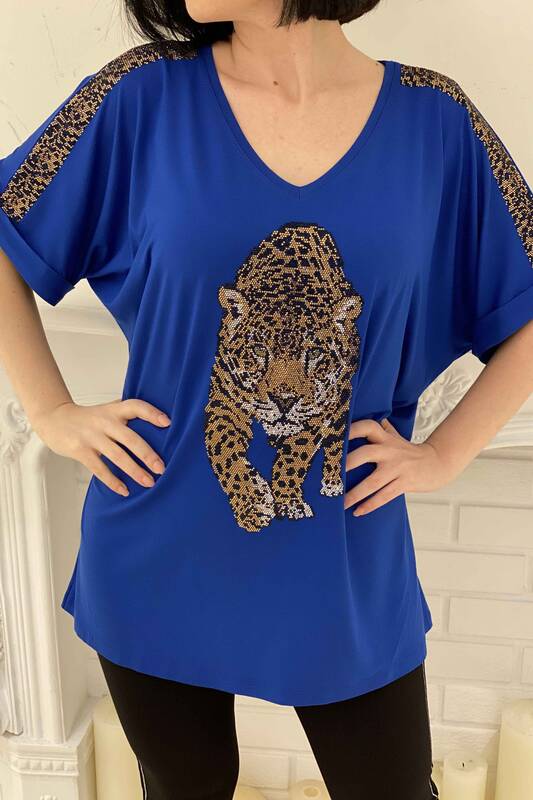 Женская оптовая продажа блузки с тигровым принтом и принтом камня - 77603 | Каzee