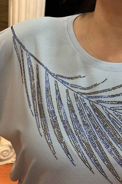 женская оптовая продажа блузки с узором из блестящих камней в виде листьев - 76664 | Каzee - Thumbnail