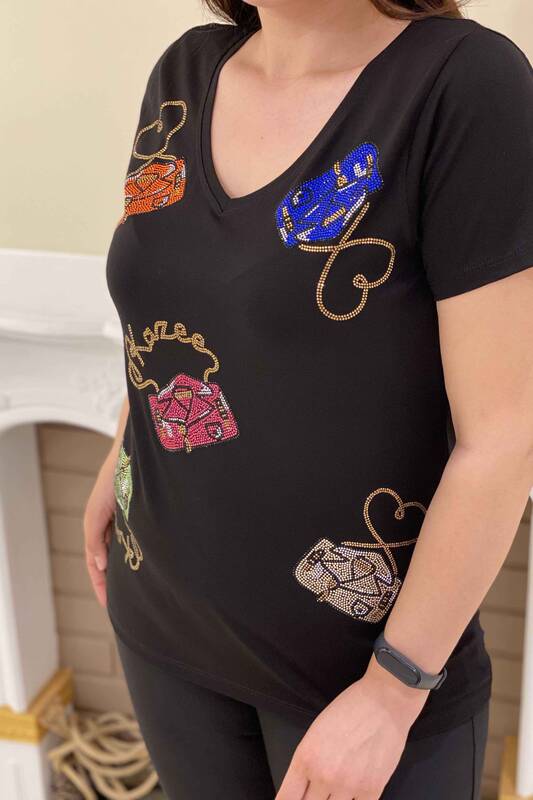 женская оптовая продажа блузки цвета камня с детальным V-образным вырезом - 77752 | Каzee