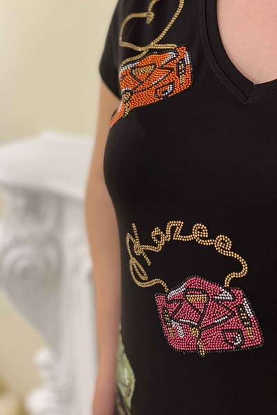 женская оптовая продажа блузки цвета камня с детальным V-образным вырезом - 77752 | Каzee - Thumbnail