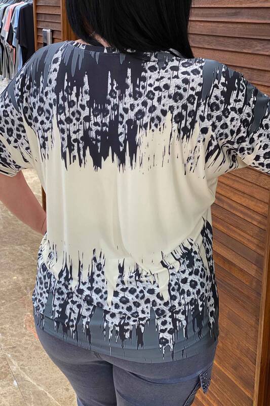 женская оптовая продажа блузок с вышивкой камнем и цветочным принтом - 77329 | Каzee