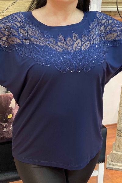 Женская оптовая продажа блузок с вышивкой в ​​виде листьев - 76898 | Каzee - Thumbnail