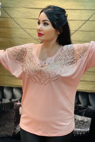 Женская оптовая продажа блузок с вышивкой в ​​виде листьев - 76898 | Каzee - Thumbnail