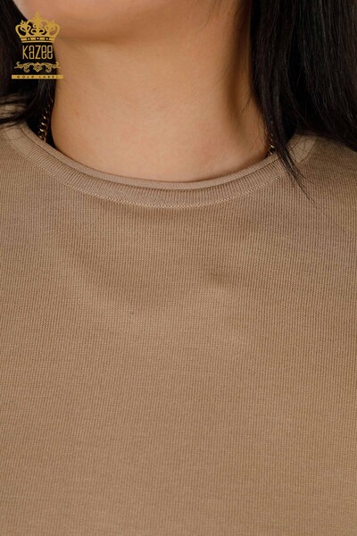 Женский вязаный свитер оптом Американская модель бежевого цвета - 30443 | КAZEE - Thumbnail