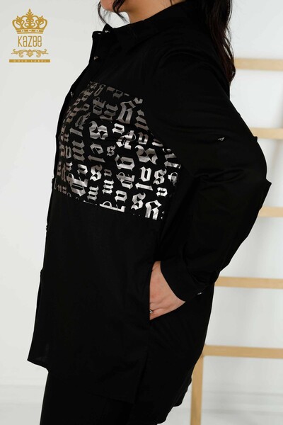 Женские рубашки оптом - Карманы - Черный - 20080 | КАZEE - Thumbnail