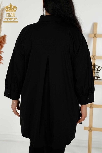 Женские рубашки оптом - Два кармана - Черный - 20220 | КАЗЕЕ - Thumbnail