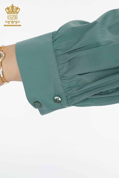 Женская рубашка оптом хлопковый вышитым с двойным карманом, камни с узороми - 20198 | КАZЕЕ - Thumbnail