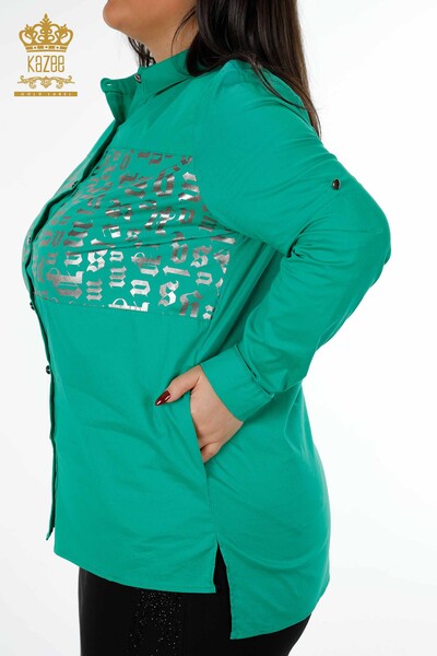 Женская рубашка оптом хлопковый с рисунком буквы - 20080 | КАZЕЕ - Thumbnail