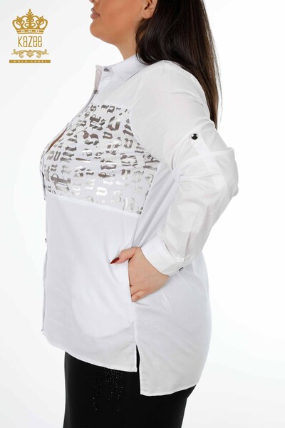 Женская рубашка оптом хлопковый с рисунком буквы - 20080 | КАZЕЕ - Thumbnail